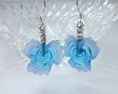 Aqua flower dangling earrings lampwork glass hand made by YasminSivan