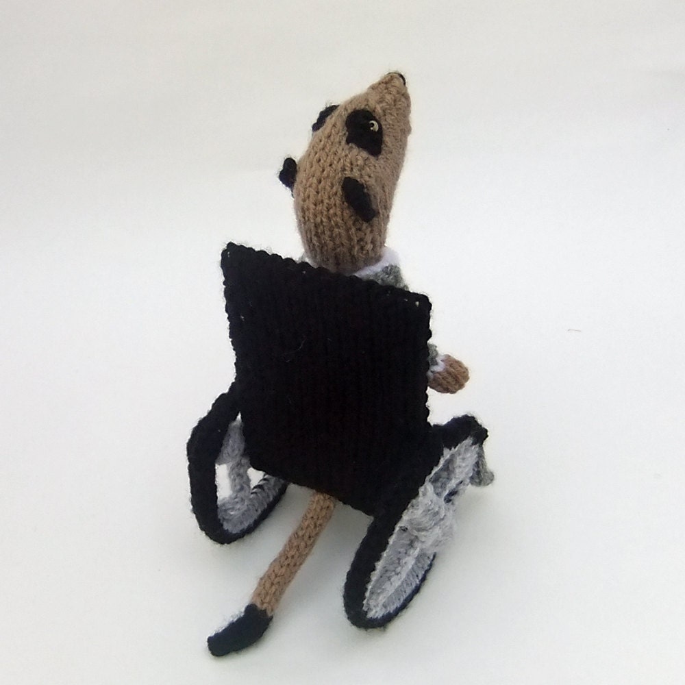 Professor X Meerkat, XMen, Superhero meerkat, knitted plush wheelchair, geekchic, meercat