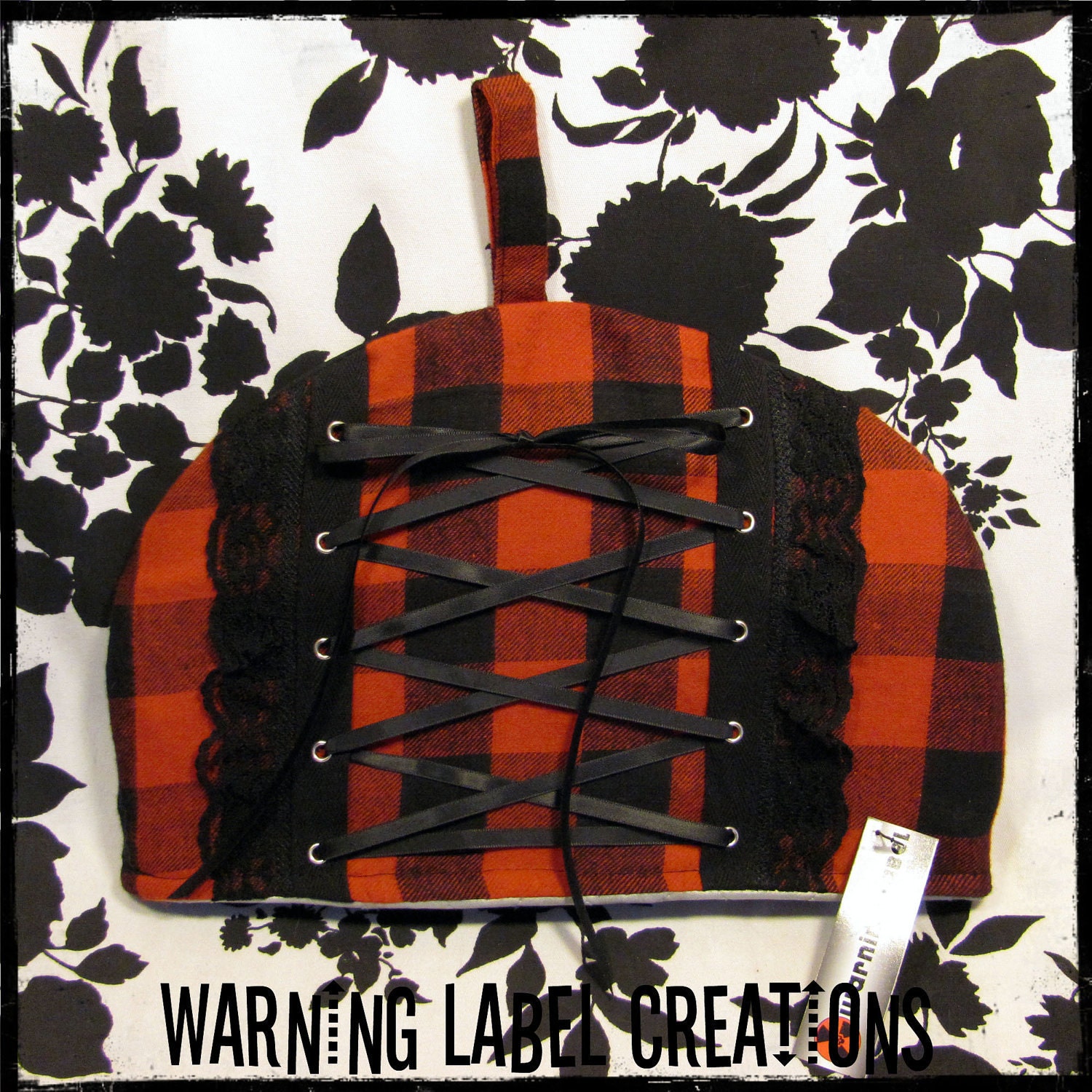 Punk Rock Red and Black Plaid Corset Quilted Tea Pot Cozy - Medium - Warning Label Creations