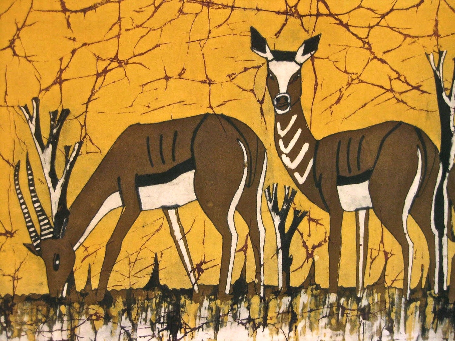 Exceptional Woodland Deer Trio Batik (33 x 16 Inches)
