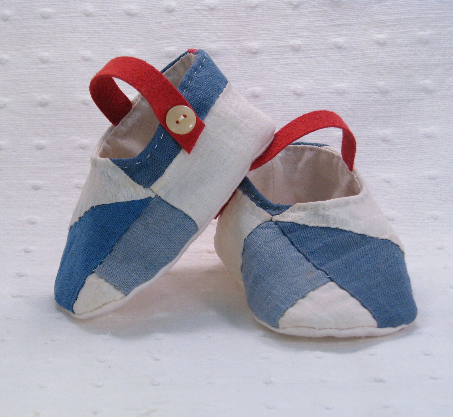 Baby Booties - Baby Boy Shoes - OOAK Baby Gift - blue white red