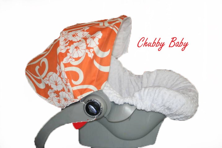 Infant Car Seat Cover- Orange and White Damask