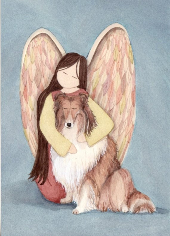Collie with Angel / Signed Folk Art Lynch Print