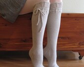 Knee High Socks Silver Lace Merino Cashmere Wool