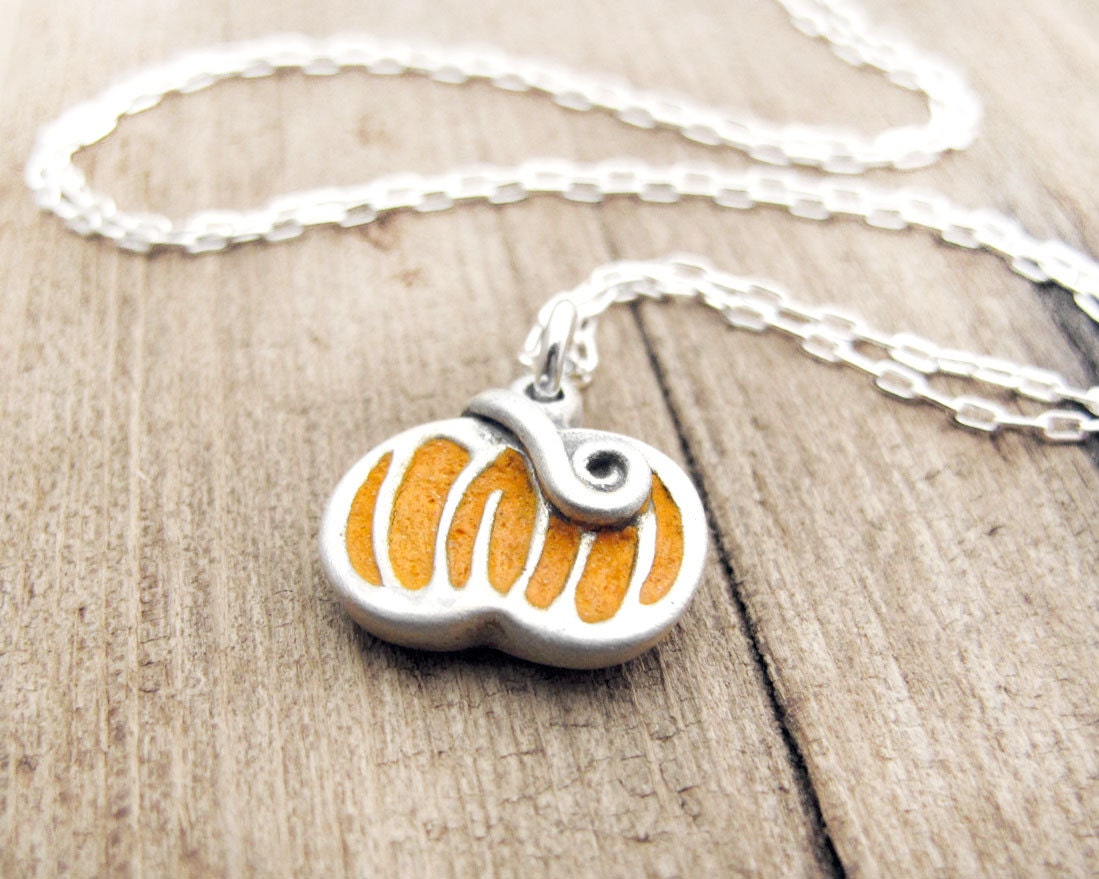 Pumpkin necklace - Thanksgiving jewelry - concrete, sterling silver Fall harvest pendant - made to order