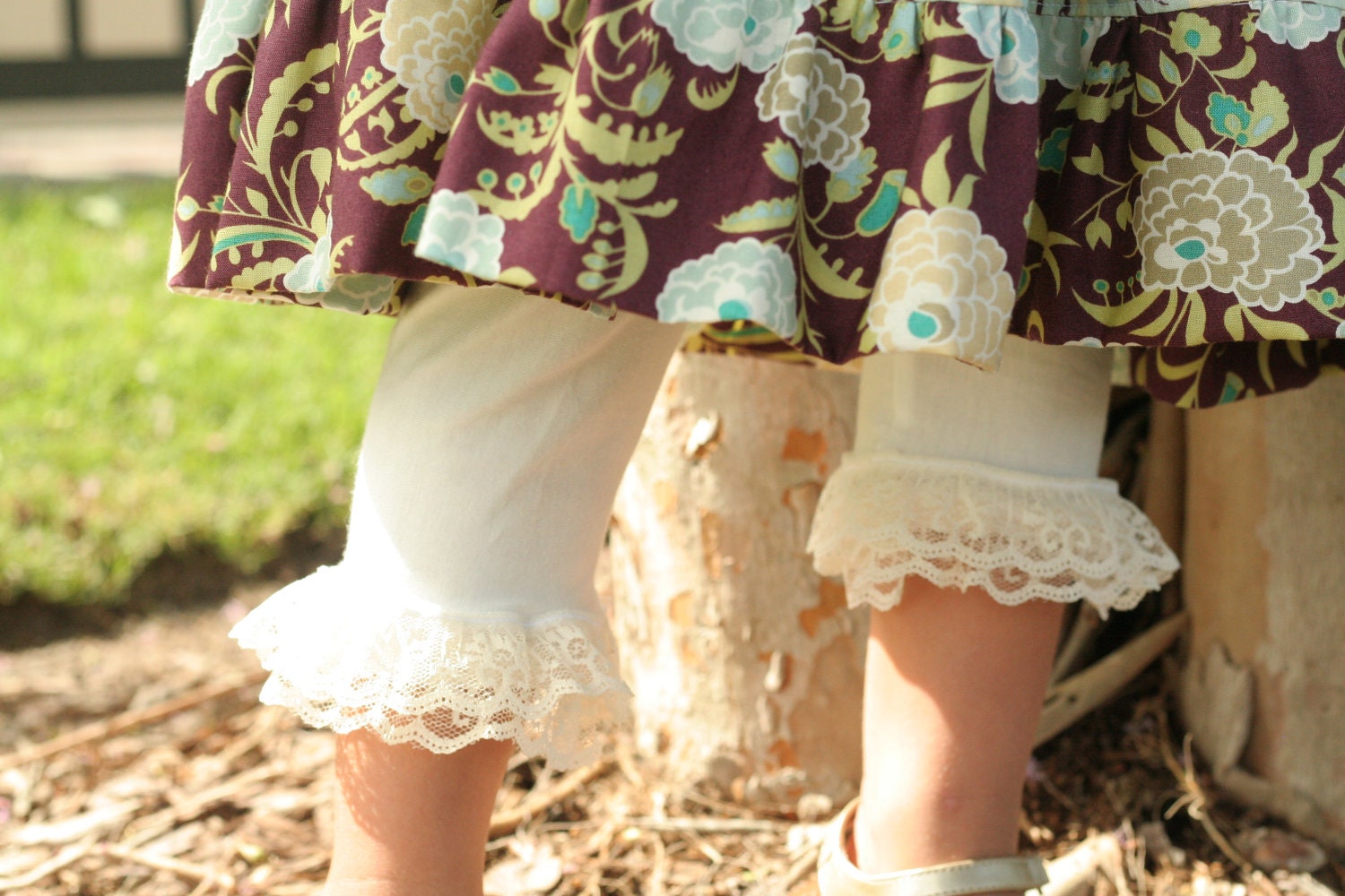 Lace Ruffle Leggings, Cream