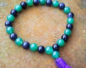 Purple Sandstone and Green Aventurine Wrist Mala Prayer Beads
