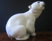 Lomonosov polar bear cub, vintage 1970s Soviet porcelain figurine.