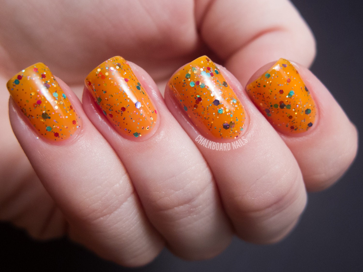 Orange Pop Nail Polish - Custom Blended Glitter Nail Polish- 0.5 oz Full Sized Bottle
