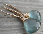 Moss Aquamarine Large Trillion Briolette Gold Fill Earrings