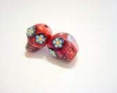 Blue Flower Eyes in Brown Day of The Dead Sugar Skull Beads-12mm