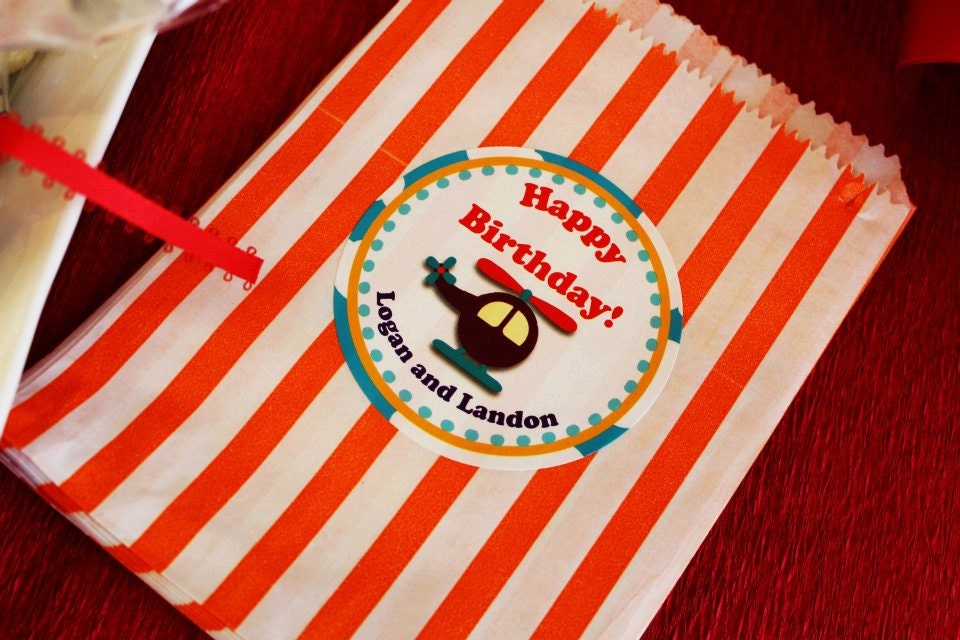 Set of 12 Large Round transportation Birthday Party Stickers Favor Tags Il_570xn