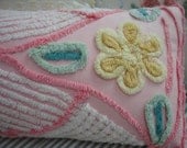 Chenille Pillow 12x20 Vintage Bedspread Fabric French Pale Pink Cottage Shabby Chic