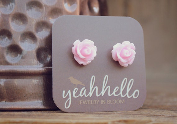pink parade rose flower earrings by yeahhello