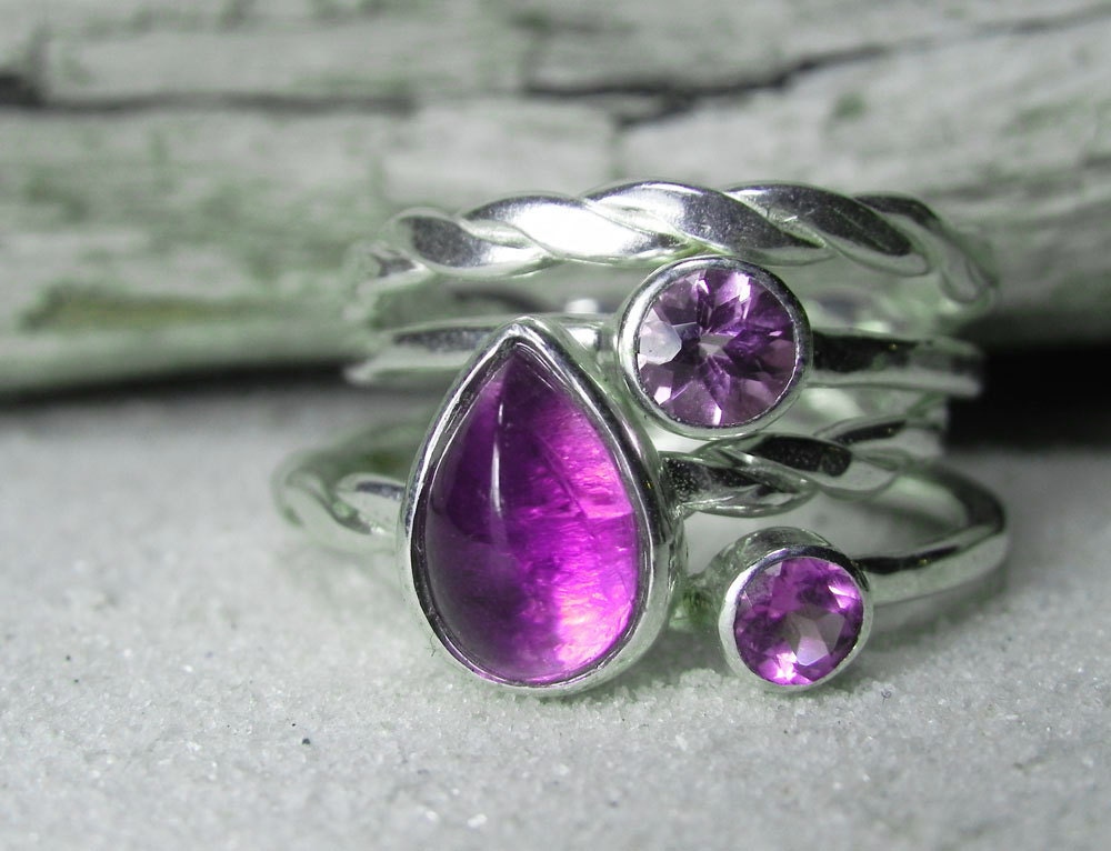 Stacking Rings - Amethyst Stacker Ring Set - Amethyst Ring February Birthstone - Amethyst, Purple, Violet, Lavender Stack Set