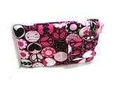 Zippered Cell Phone Gadget Case Smartphone iPhone Droid Blackberry Pink and Brown Peace Love and Flower Power