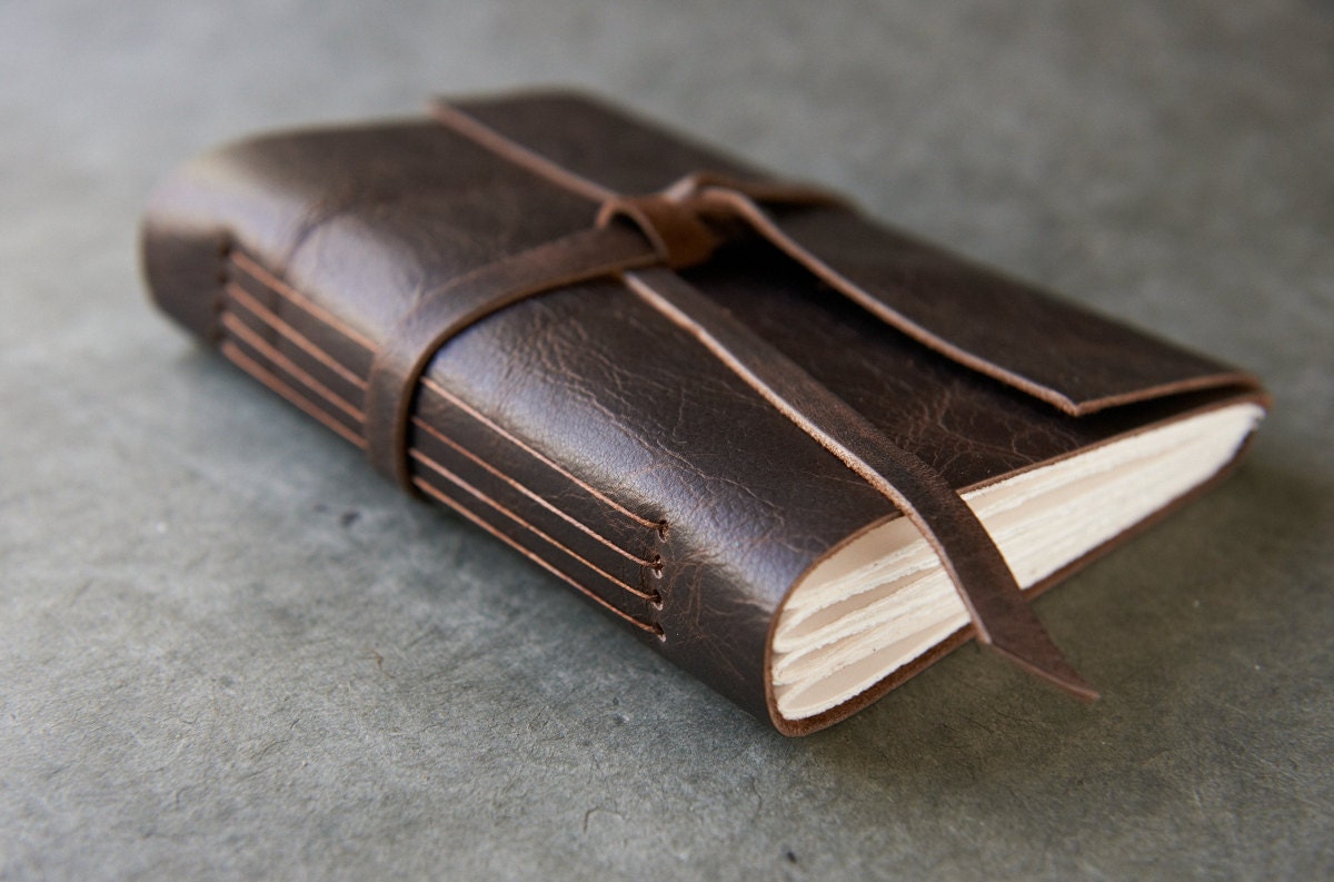 Lined Pages - 5x7 - Dark Chocolate Brown Leather Journal or Sketchbook