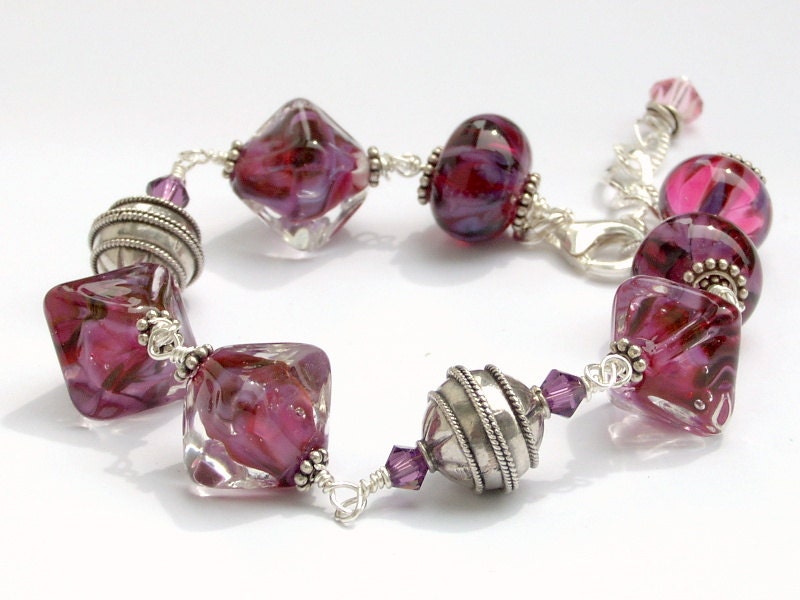 Lampwork Bead Sterling Silver Wire Wrapped Bracelet
