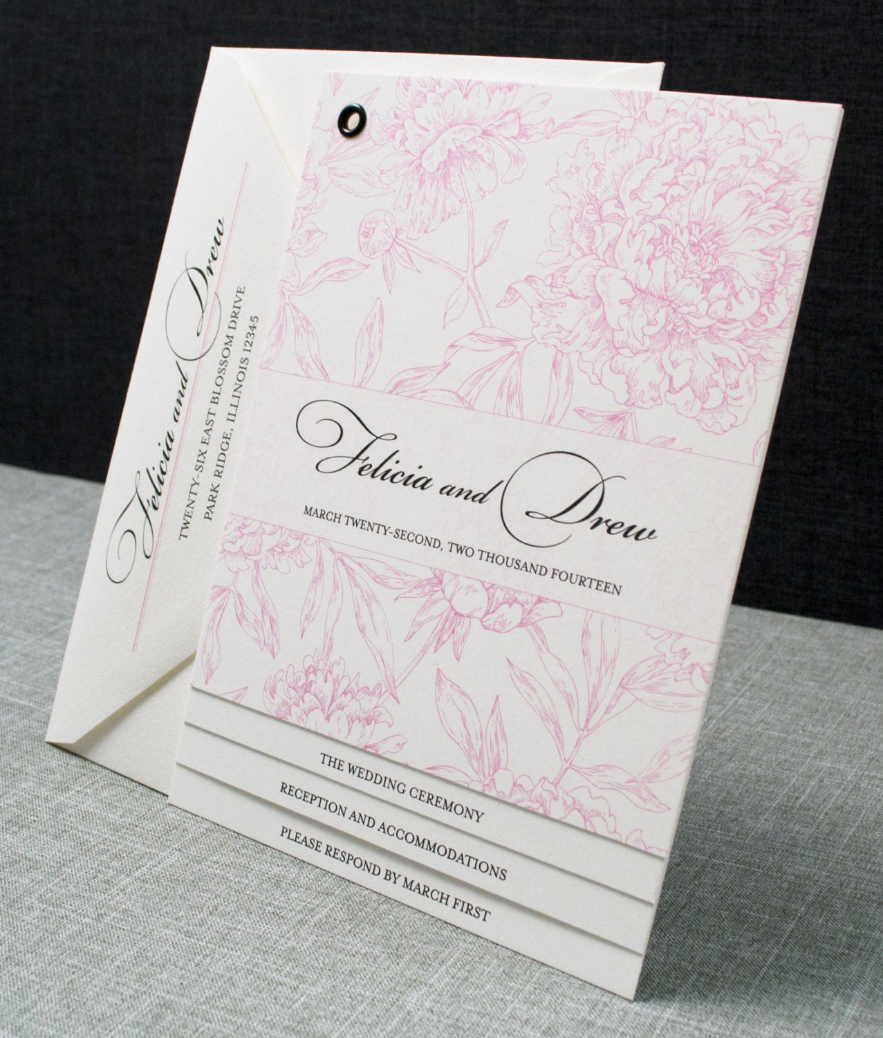 NEW Felicia Booklet Wedding Invitation - Pink Peony Pattern Book Invitation (Sample)