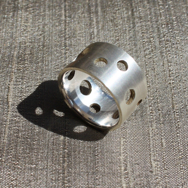 Large silver band with handcut circles - US Size 8 - UK Size Q