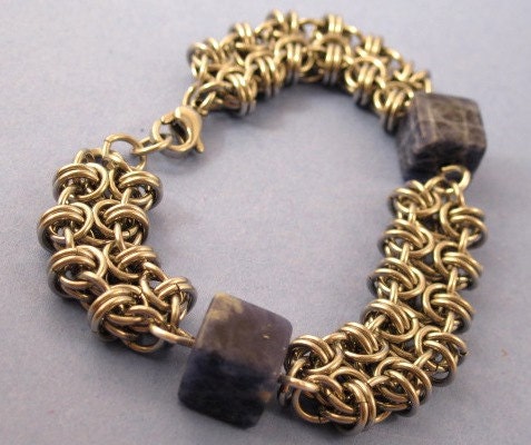 Block and Blues - Steel Chainmaille Bracelet with Sodalite