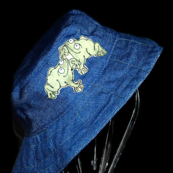 Cotton Sun Hat Frogs and Denim Size 12 month Reversible