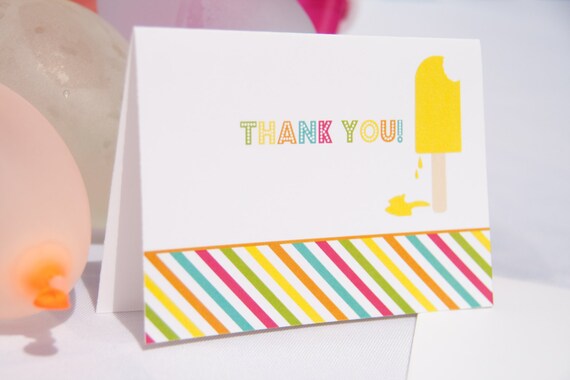 Popsicle Thank You Cards Birthday Party Summer Party Set of 10 by Belleza e Luce Il_570xn