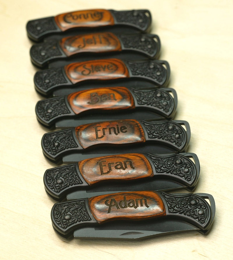 10 Personalized Laser Engraved DecoGrip Hunting/Pocket Knife Best Man Groomsman Birthday Fathers Day