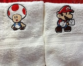 Mario and Toad White Towels embroidered Set of 2