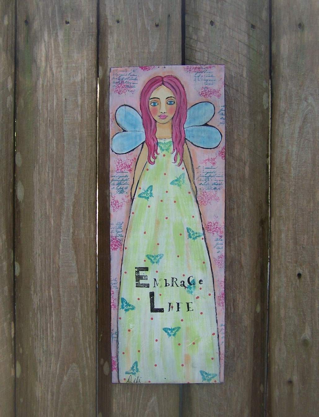 Inspirational Folk Art Angel Saint Painting Reclaimed Wood FREE SHIPPING