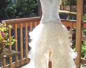 ELANA-Custom Couture OOAK Blush and Ivory Satin  Beaded Organza Ruffled Chic Wedding Gown-CRBoggs original Design