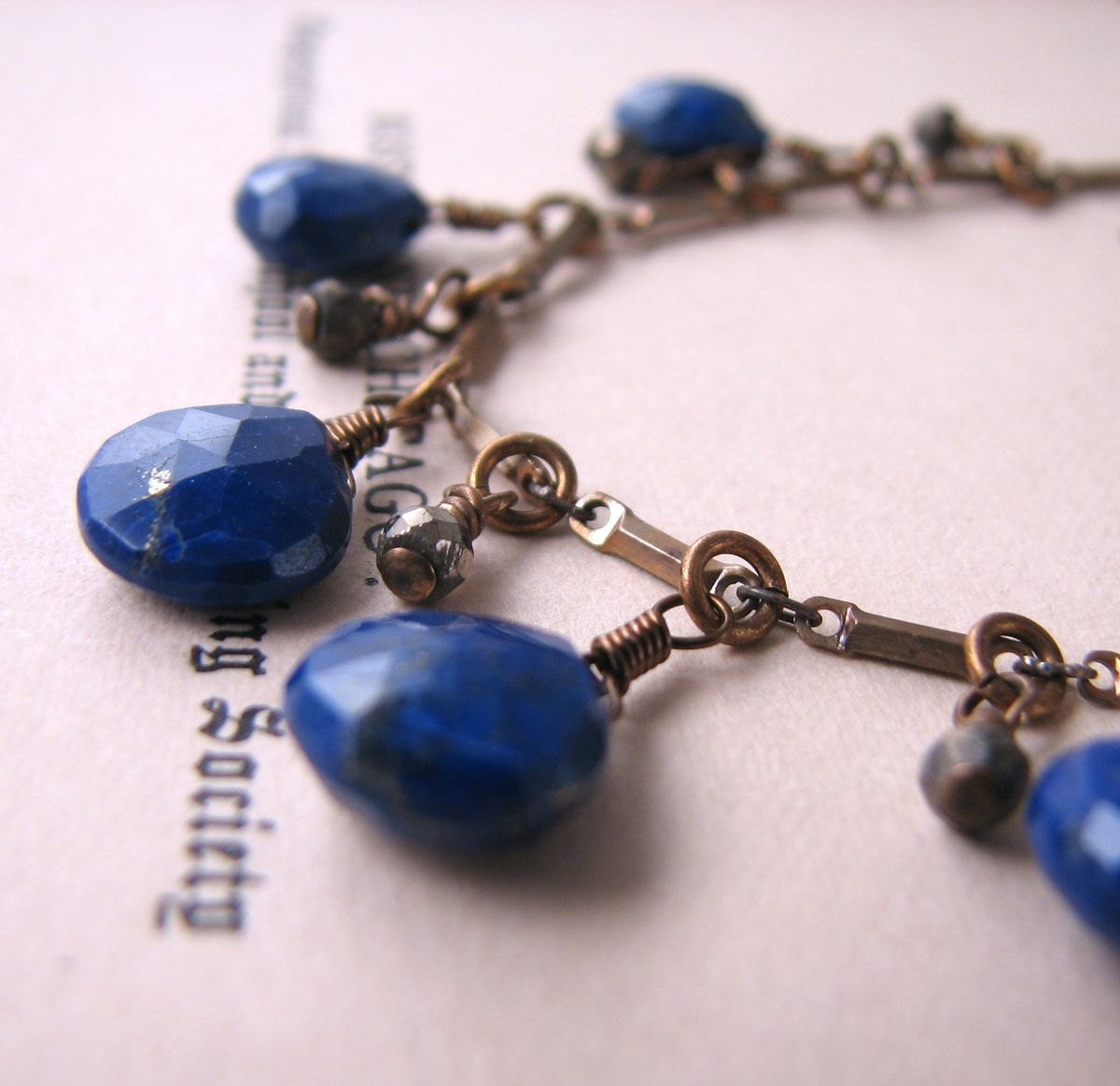 Lapis Jewelry rustic lapis lazuli and pyrite fringe necklace boho summer