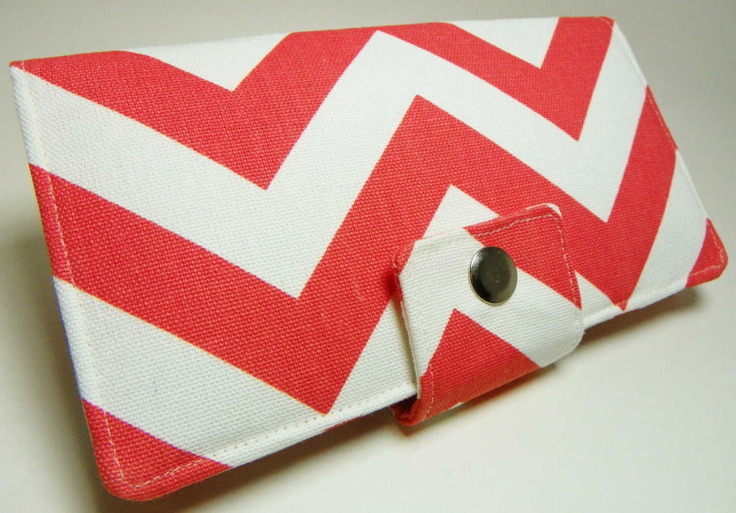 Handmade Long Wallet  BiFold Clutch Chevron Zig Zag coral