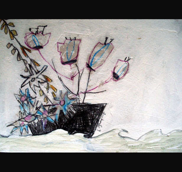 outsider EMERY original mixed 'flowers head out to sea'