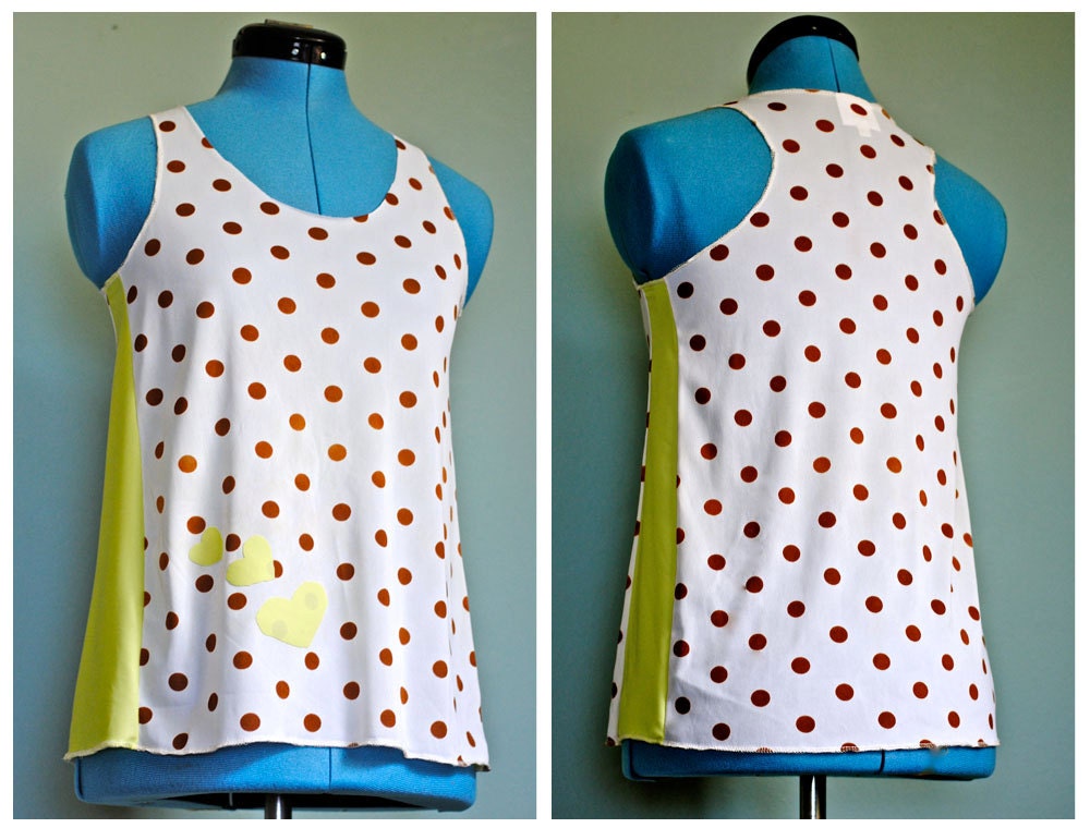 Neon Yellow and Brown Polka Dot Tank