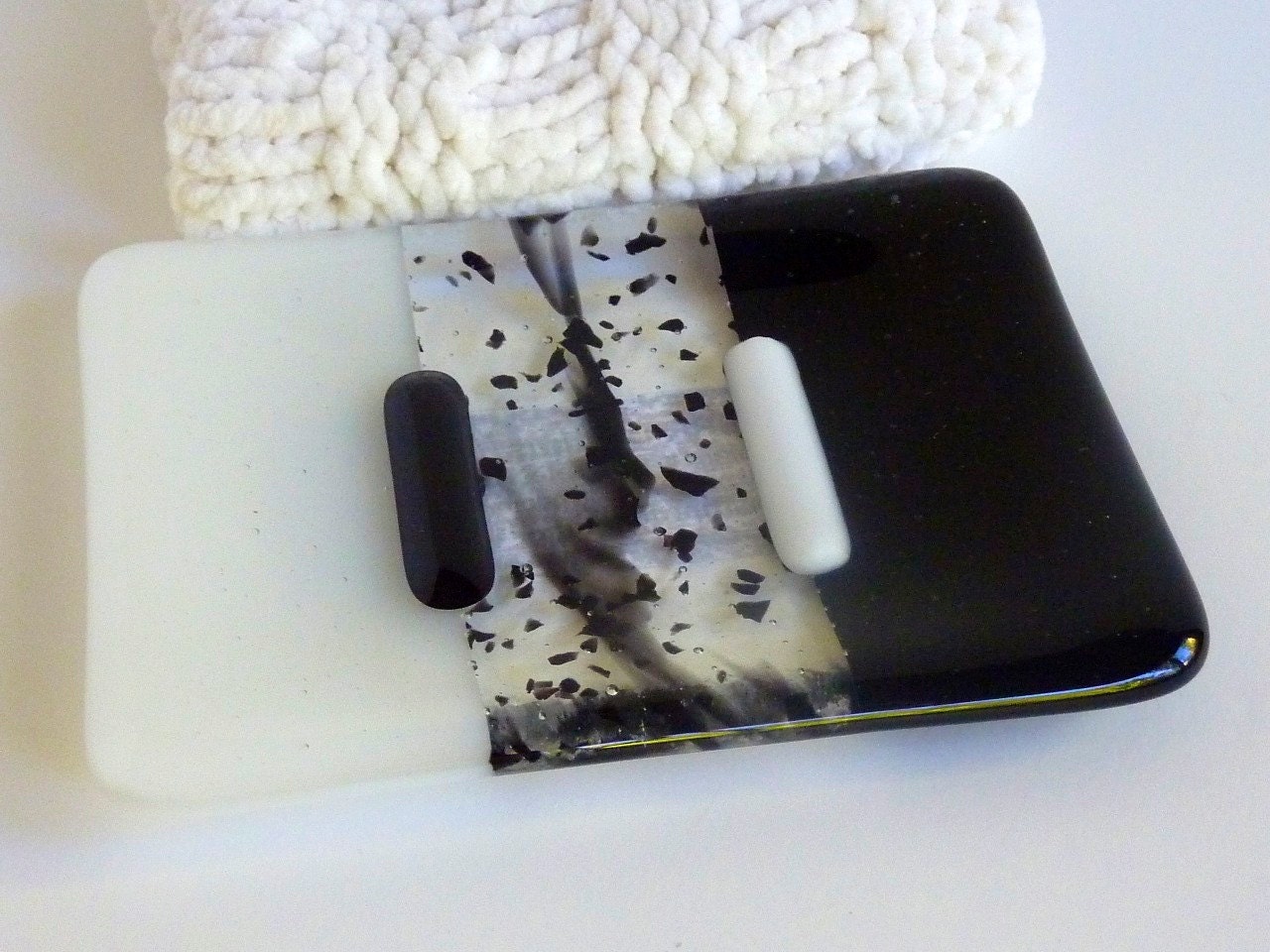Glass Soap Dish Black and White