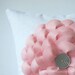 Large Pastel Pink Flower Pillow in White Linen with Gray Button Center by JillianReneDecor Nursery Decor Gift for Her Floral Spring Pastel