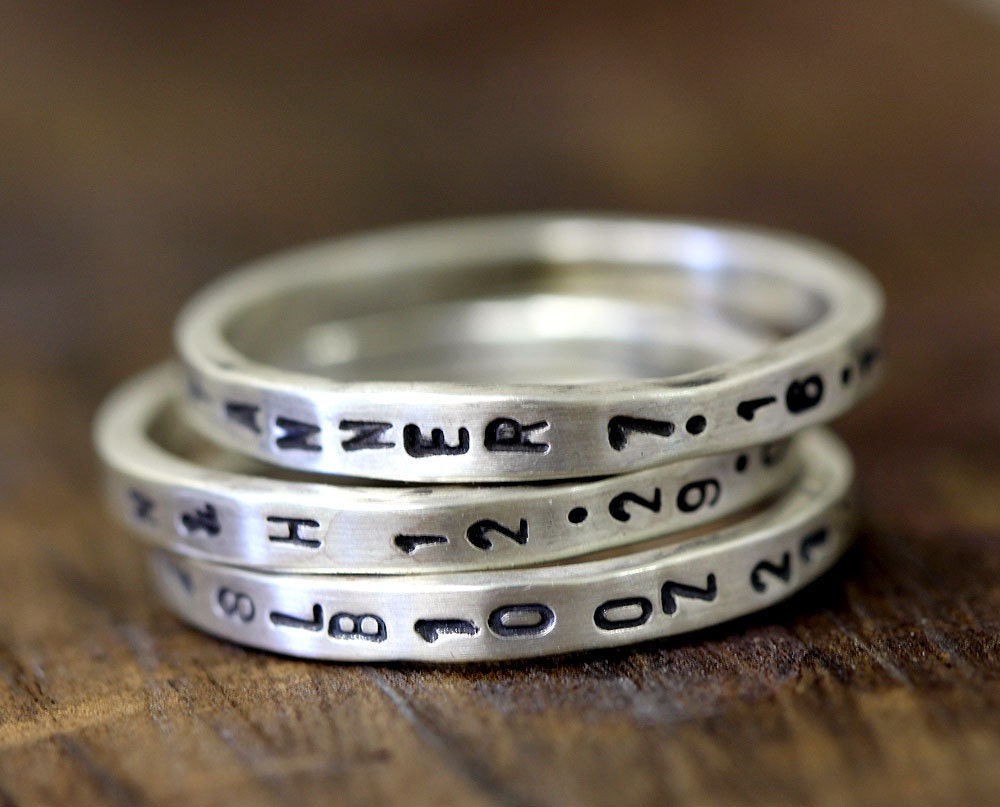 Custom Stamped Sterling Silver Ring Thin Band - Set of 3