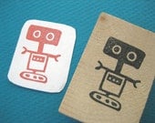 Cute Robot Rubber Stamp 2, Hand Carved