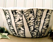 Birch Tree Bowl - Custom HandMade TO ORDER - Painted Textured Graphic Woodland Aspen Forest Serving Dish - Soup, Salad, Cereal Dessert size