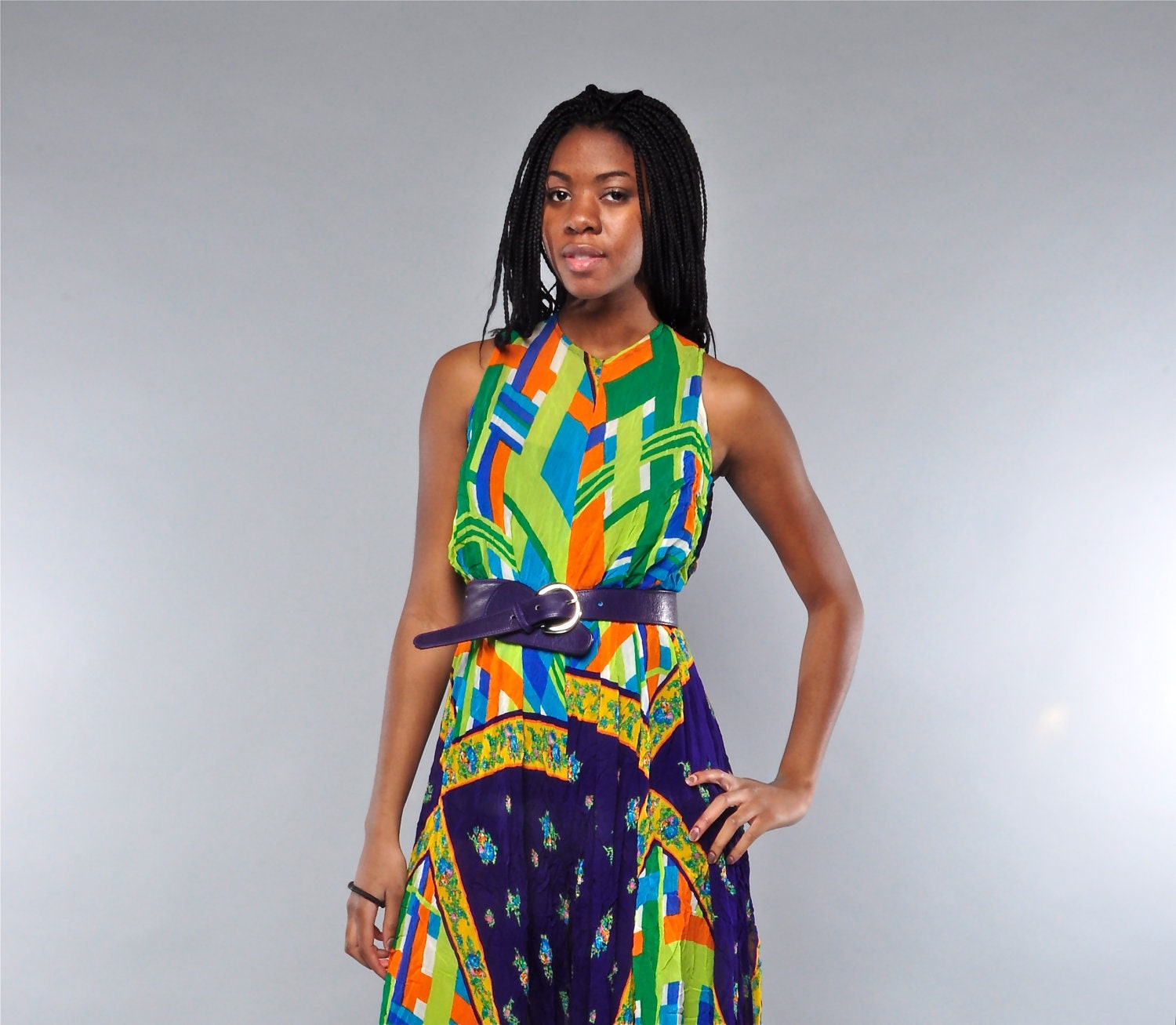 Vintage 60's Psychedelic Chiffon Jumpsuit // Rare Handmade Piece // Free Size . S M L