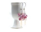 Pink Cluster Earrings, Handcrafted Swarovski Crystal & Sterling Silver Earrings, Rose Pink, Victorian Style Handmade Silver Earrings