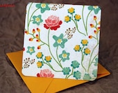 Blank Mini Card Set of 10, Delicate Floral with Contrasting Pattern on the Inside, Golden Yellow Envelopes, mad4plaid
