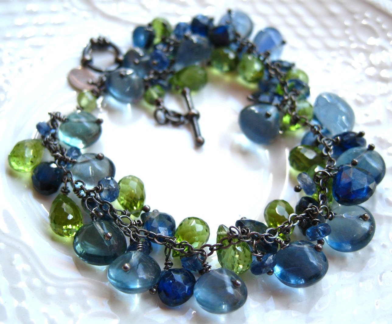 Peridot Gemstone Bracelet-Fluorite, Peridot and Kyanite-Beyond the Sea