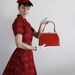 Vintage 60s Purse . Red Vinyl . Vegan . Hand Bag . Silver Metal Frame . 1960s