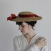 Vintage Straw Hat . Velveteen Ribbon . Faux Flowers . Sun Hat