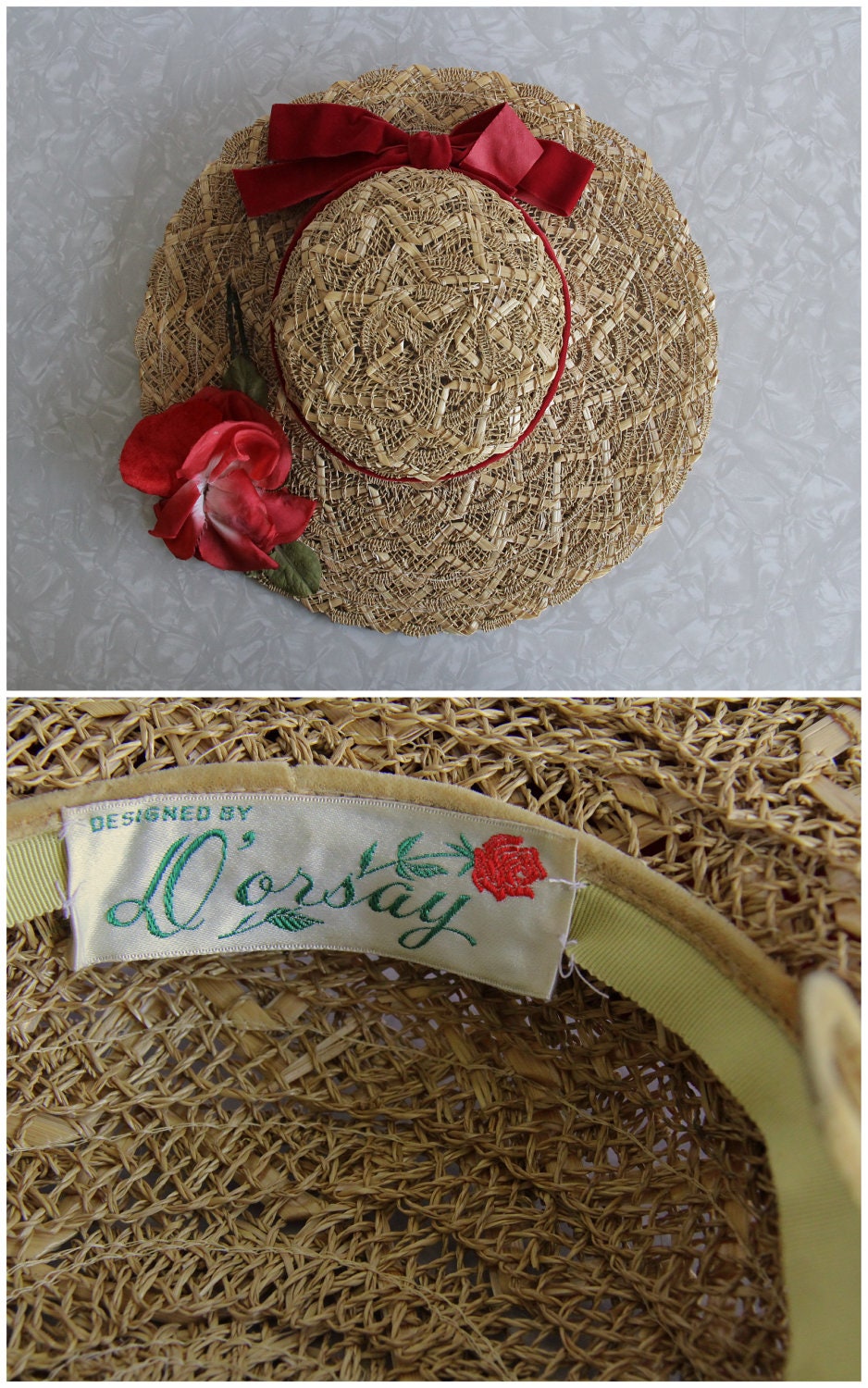Vintage Straw Hat . Velveteen Ribbon . Faux Flowers . Sun Hat