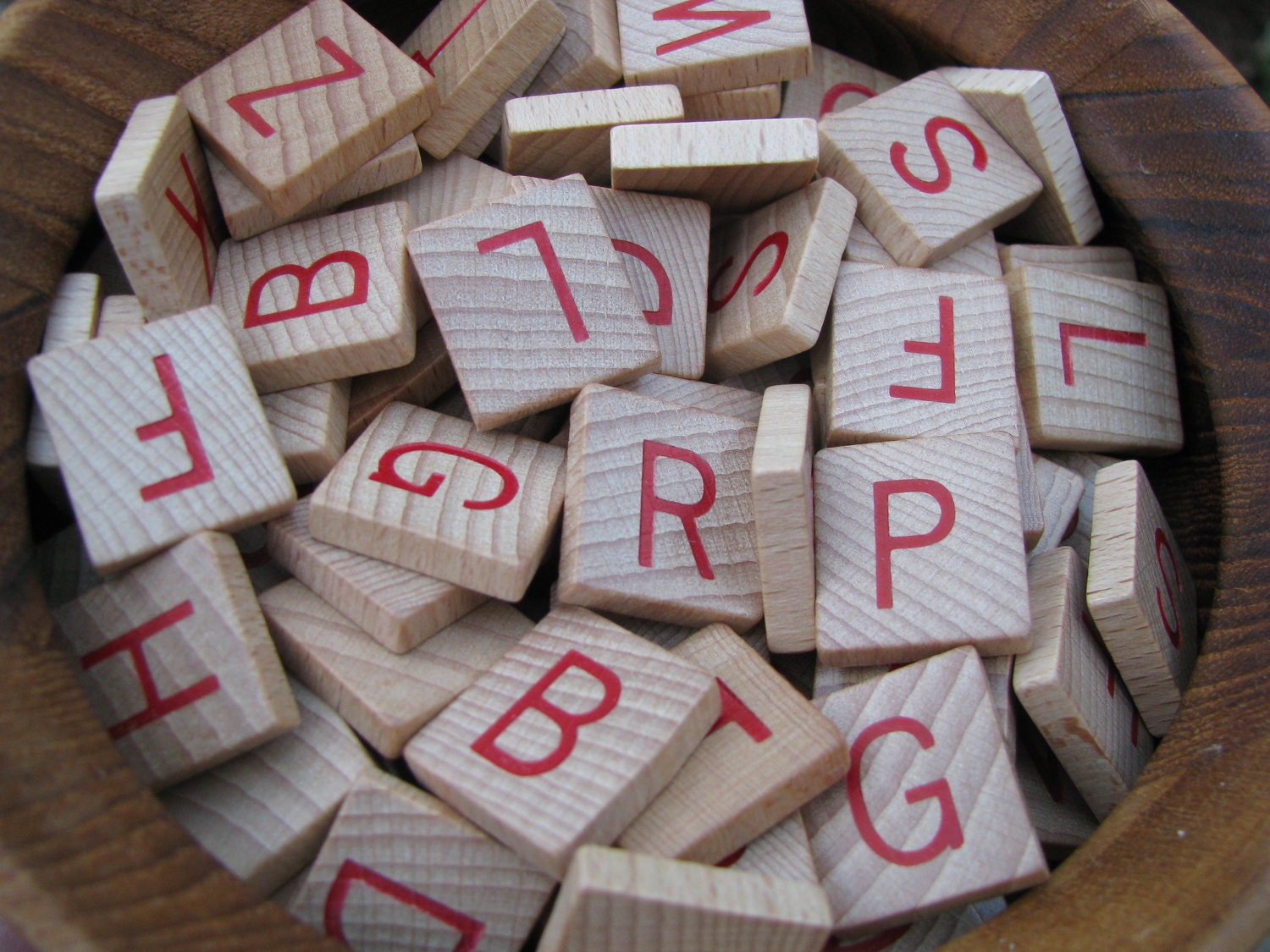 Vintage Red Wooden Letter Anagram Tiles.