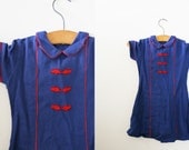 vintage 60s Childrens Girls Navy Blue and Red Majorette Dress- Easy Halloween Costume