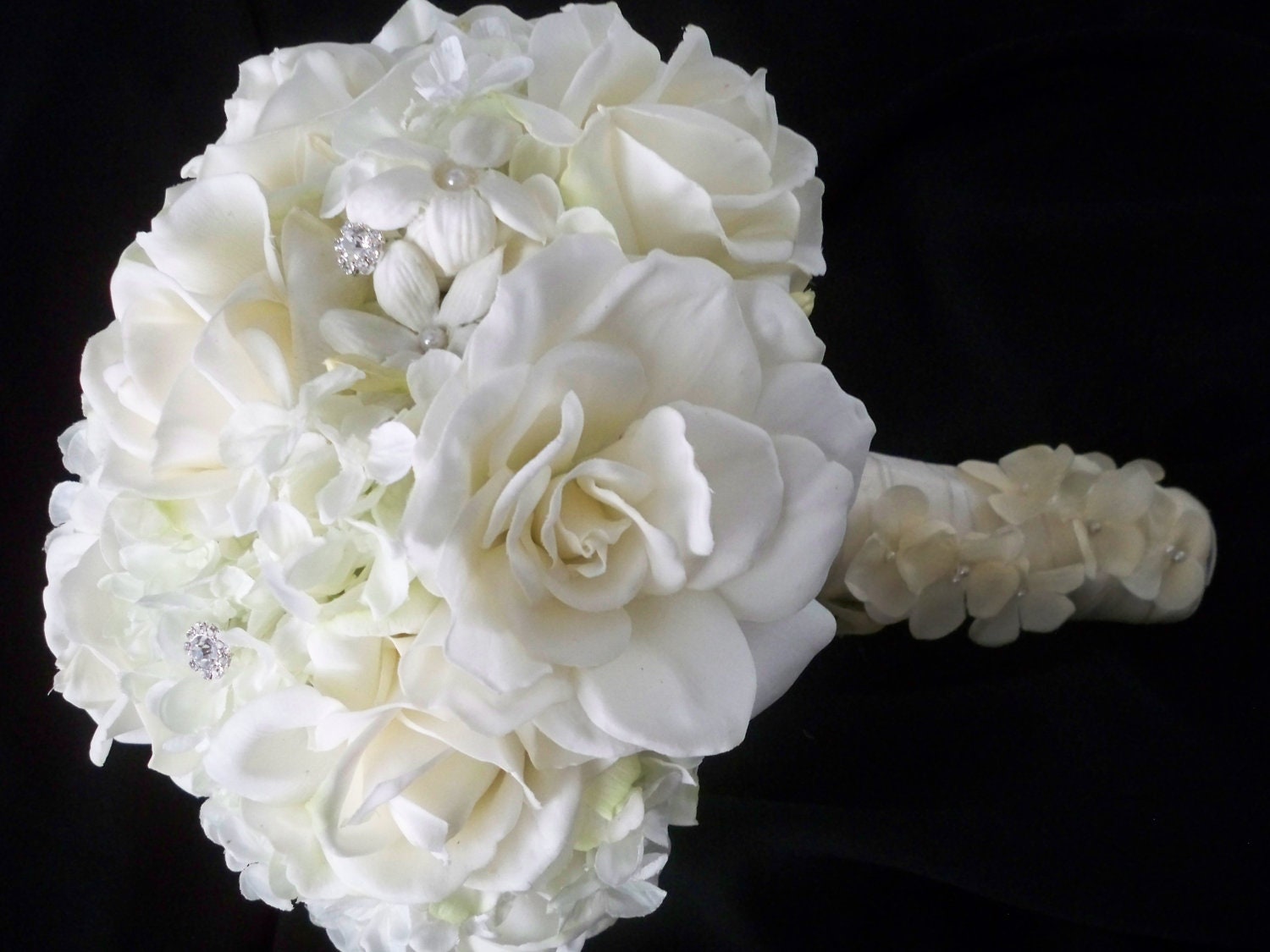 Realtouch Wedding Bouquet of Replica Of Ivanka's  Bouquet In Gardenias Roses and Stephanotis and Boutonniere